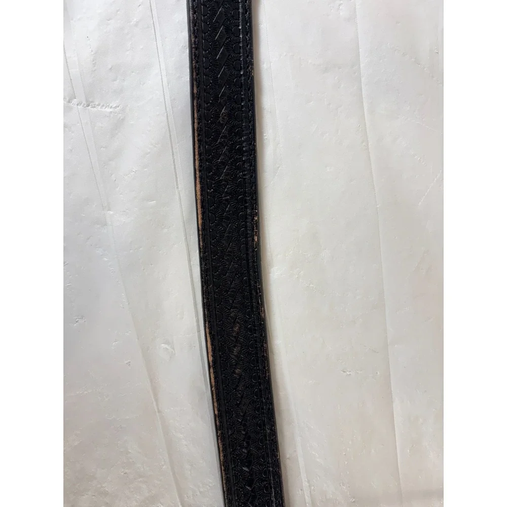 Roper Black Top Grain Leather Belt Size S 35 in Rhinestone Buckle Model #8414790